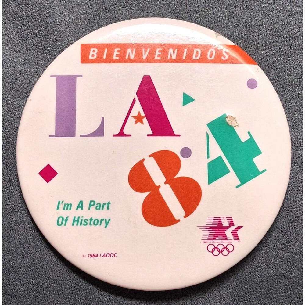 Vintage Los Angeles 1984 Olympics Button LA84 Bienvenidos